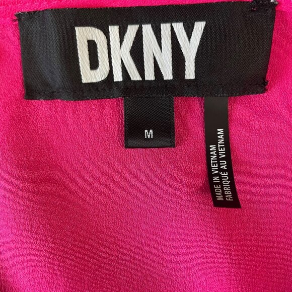 DKNY Hot Pink V-Neck Blouse Medium Chic Layered Flowy Comfy Minimalist Feminine - Picture 2 of 9
